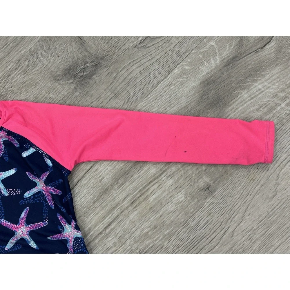 Lands End Girls 3T Starfish Swimsuit W/ Sun Shirt NWOT Pink Blue READ